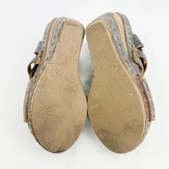 Bed Stu Brown Leather Wood Wedge Strappy Gladiator Sandals - Picture 12 of 14